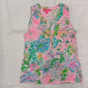 Lilly Pulitzer Floral Sleeveless Top 100% Cotton with Buttons Size S
